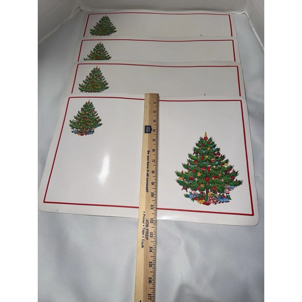 Vintage Crown Dress‎ Christmas Tree Vinyl Placemats Set of 4 Holiday Table Decor